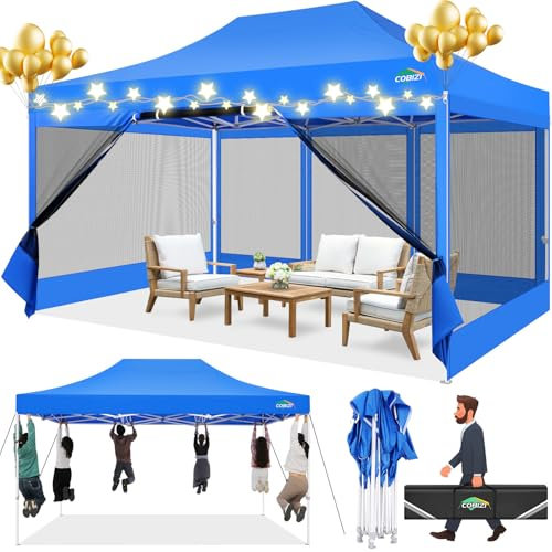 COBIZI Pavillon 3x4.5m Faltpavillon 3x4.5m Wasserdicht Stabil, Pop up Pavillon Faltbar, Partyzelt Gartenpavillon, Pavillion Klappbar UV-Schutz mit 4 Seitenwänden aus Mesh, Blau