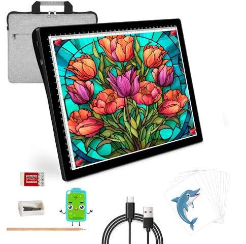 KEIRLIGHT A4 Diamond Art Light Board - Wiederaufladbare, tragbare dünne Leuchtbox zum Nachzeichnen von 5 Helligkeitsstufen, A4-Lichtpad für Diamantmalerei, Skizzieren, Tattoo-Zubehör, Kunst, Kinder