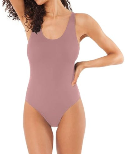 RPLIFE Costume da bagno sportivo blu ardesia scuro, costume da bagno da donna alla moda con schiena scoperta, Rosa antica., L