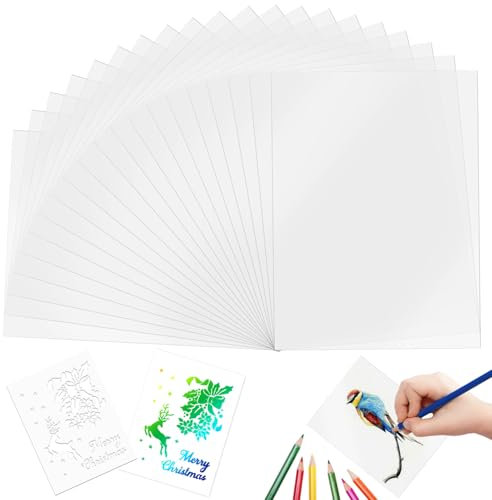20 Stück Schablonenfolie, A4 Mylarfolie Transparente Kunststoff-Schablonenblätter Mylar-Blätter Schablonenfolie für DIY Handwerk, Durchscheinend PVC, Schneiden Von Schablonen für Zeichnungen