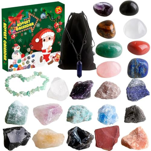 Lotvic Edelstein Adventskalender, Weihnachts Countdown Kalender, Adventskalender Kinder, Schmuck Adventskalender, Weihnacht Geschenk, Weihnacht Geschenke für Kinder und Geologie Enthusiasten (Grün)