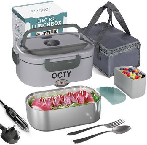 OCTY Electric Lunch Box Heater - Portable Food Warmer for Truck, Car, Office, Builders & Travellers - 3-in-1 Adults Away from Home White
