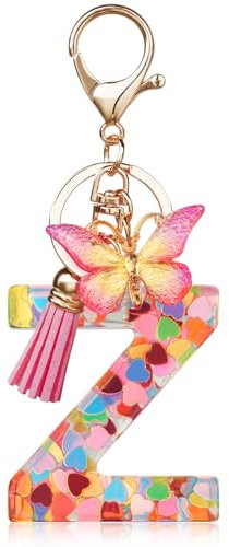 OSDUE Schlüsselanhänger für Damen, Alphabet Schlüsselanhänger, Mädchen Schlüsselanhänger, Rosa Schlüsselanhänger, Schmetterling Schlüsselanhänger Buchstabe für Frauen Mädchen Geburtstag Geschenke, Z