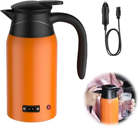 12V Car Kettle, 1000ml Travel Kettle, Portable Stainless Steel Car Electric Kettle with Temperature Setting, Fast Boil Cigarette Lighter, Car Heating Cup for Hot Water, Coffee,Travel, Home Use
