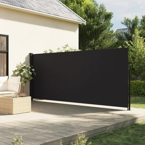 Tidyard Auvent latéral rétractable Noir 160x500 cm Protection de l'intimité et Vent, Paravent Store latéral, Abri Solaire Extensible Brise Vue pour Extérieur, Balcon, Terrasse