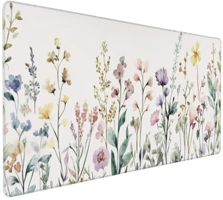 Grand tapis de souris à motif floral XXL beige bohème de 90 x 40 cm, tapis de souris antidérapant pour la maison, le bureau et le bureau