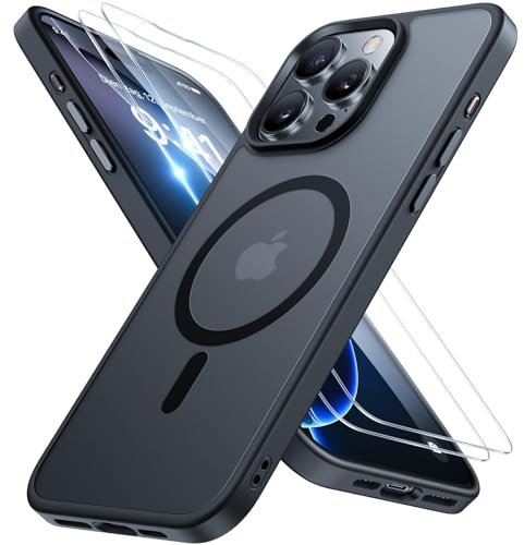 Miracase Magnetisch für iPhone 16 Pro Max Hülle für Magsafe[mit 2 Schutzglas] Militärschutz Stoßfest Kratzfest Anti-Fingerabdruck Samtige Haptik Dünn Handyhülle für iPhone 16 Pro Max 6,9 Zoll, Schwarz