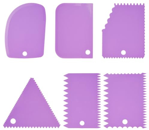 6 Stück Kunststoff Tonschaber, Teigschaberkarte Kuchenschaber Zahnspachtel Tortenglätter Spachtel, Teigspachtel Set für Kuchen/Gebäck/Zuckerguss/Schokoladenherstellung (Lila)