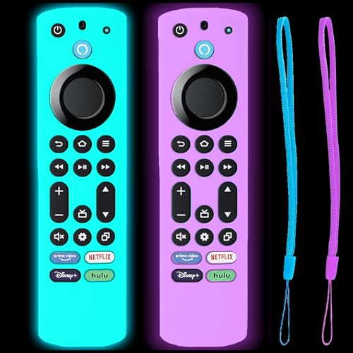 TOKERSE Silikon-Schutzhülle für Fire Stick 4K-Max (2. Generation)/Toshiba/Insignia/Pioneer/2-Serie/4-Serie/Omni Serie TV Alexa Voice Remote, Fernbedienungsabdeckung, leuchtet im Dunkeln, Blau /
