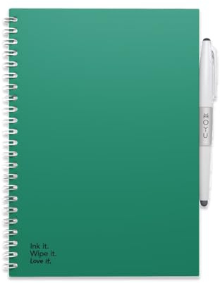 MOYU Erasable Notebook - A5 Stone Paper - Premium Cover - Forest Green - Multifunctional Pages - Includes Erasable Pen, Cloth, and Pen Holder