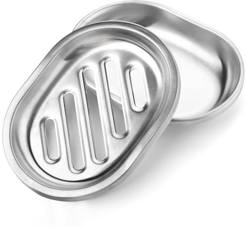 Porte-Savon en Acier Inoxydable chromé pour Salle de Bain, Double Couche, Porte-Savon en Nickel brossé avec Drainage, pour comptoir de Douche (Rayé)