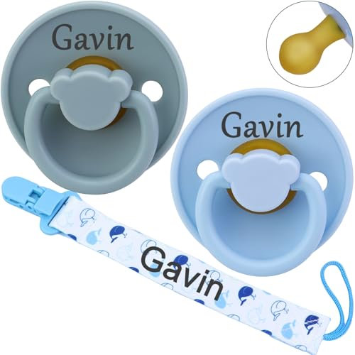 Ciuccio personalizzato. Personalizzato - Catena per ciuccio con nastro in tessuto, con design a due lati. +0 mesi. (Blu)