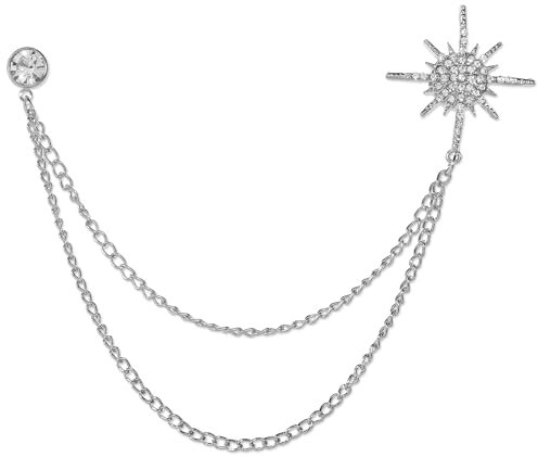 Rhinestone Star Lapel Pins for Men Women, Silver Brooch Chain for Men, Suit Crystal Snowflake Collar Chain for Women Hanging Tassel Chains Collar Brooches for Party Ceremony Banquet