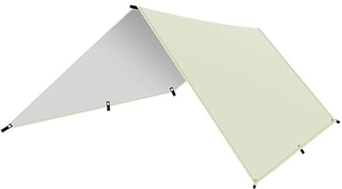 ANQKYO Tarp Wasserdicht Camping-Zeltplane, Hängematten-Regenplane, wasserdichte Plane, multifunktionale Plane, Campingzelt-Fußabdruck, leichte Notfall-Schutzplane(Beige,3 x 5m)