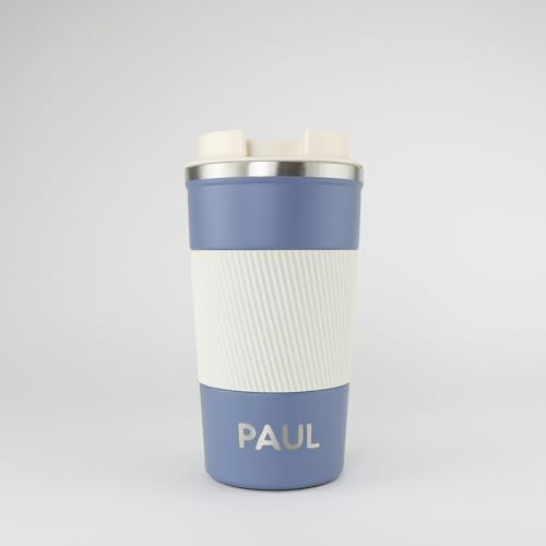 cribstar Personalised Engraved Insulated Travel Mug | Stainless Steel Tumbler | Double-Walled Tea/Coffee Cup | Leak-Proof & Reusable | Keeps Drinks Hot 12h / Cold 24h | Thermal Mug (Whale Blue, 510ml)
