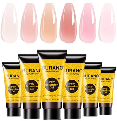 BURANO Poly Verlängerung Gel Nagel Kit, 6-Farben Nagel Nägel Builder Gel | Professionelle Verwendung, Poly Nagel Gel Kits DIY Starter Kit Maniküre Kit für Frauen Home DIY