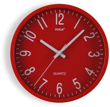 Versa Raven Reloj de Pared Nuevo Mecanismo Y Calidad Mejorada silencioso y Decorativo, para Cocina, Salón o Comedor - Fácil de Leer, Medidas (Al x L x An) 20 x 4,3 x 20 cm, Polipropileno, Color Rojo