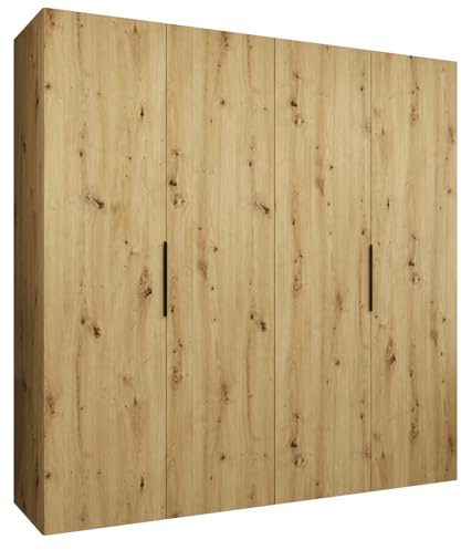 MEBLE KRYSPOL - Kleiderschrank - Drehtürenschrank - Schrank 200x202x52cm - Moderner Garderobenschrank Schlafzimmer, Flur, Jugendzimmer - Farbe Artisan Eiche, Griff Schwarz - Marbella 1 200