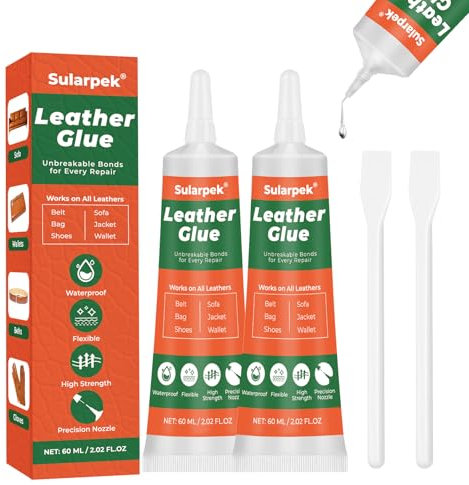 Sularpek 2 * 60 ML Leather Glue Extra Strong, Washable Leather Adhesive Glue for Jackets, Purses, Handbags, Sofa, Furniture, Car Seat, Shoes