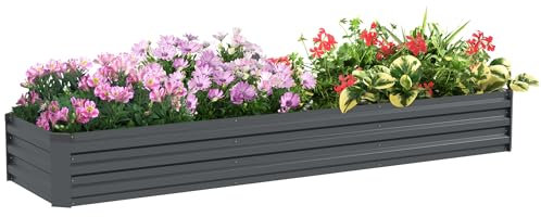 Outsunny Carré Potager rectangulaire, lit de Jardin surélevé en Acier galvanisé, Fond Ouvert, jardinière avec Coins de Protection, 240 x 60 x 30 cm, Gris foncé