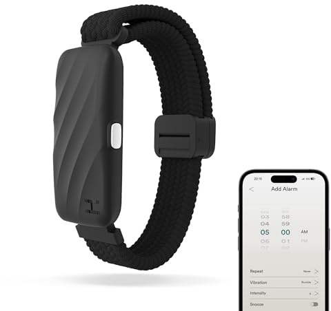 Homedics WakeBand Vibrationsalarm-Armband - Stille Wecker-Alternative mit 9 Modi und Schlummerfunktion, App-Steuerung, Sanfte Vibrationsuhr zum Aufwachen, Weiches Stoffband, Schwarz