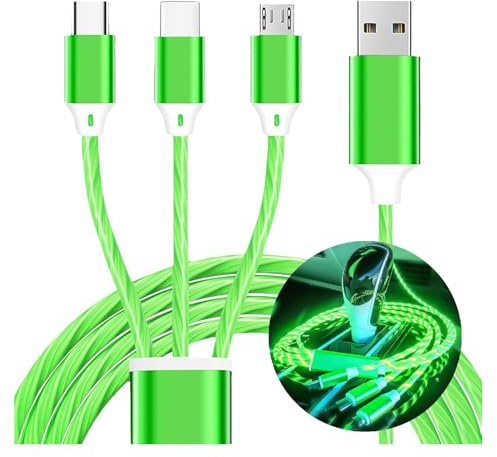 TISTIPPL 3 in 1 Light Up Charging Cable, Multi LED Charging Cable, Light Up Charging Cord, 3A USB Cable, Compatible with Most Smartphones