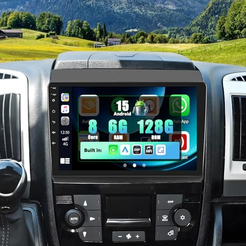 SIXWIN 8 Core 6+128G Android 15 Radio para FIAT DUCATO 2010 Citroen Jumper Peugeot Boxer, 9 Pulgadas Pantalla con Wireless Carplay Android Auto DSP WiFi GPS Bluetooth 5.0 FM RDS MirrorLink EQ+Cámara
