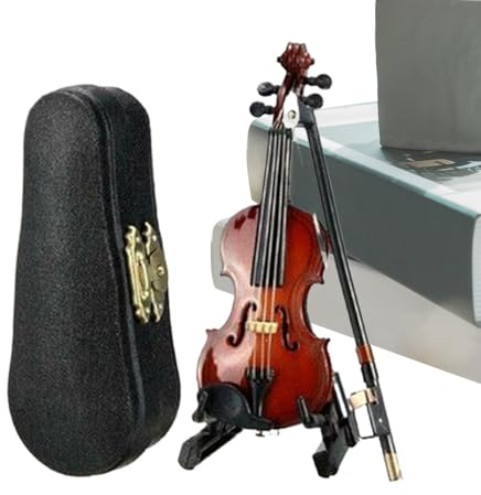 VMiniature Violine, 12,7 cm, kleine Violine mit Klang, dekoratives Musikinstrument für Bücherregal, Nachttisch, Schreibtisch, Sammler, Musikliebhaber und Kinder