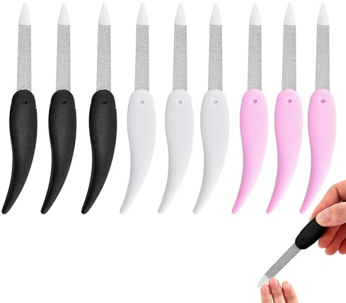 9 Stück Klappbare Nagelfeile Set, Metall Mini Nagelfeile, Doppelseitige Reise Taschenfeile für Gelnägel, Acrylnägel & Naturnägel - Kompakt, Hygienisch(Schwarz, Pink, Weiß)