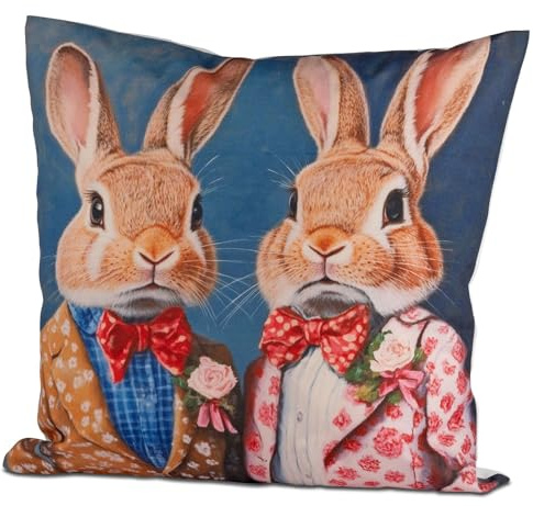 formano Outdoor Kissen mit Füllung 45 cm Ostern Elegantes Hasenpaar im Anzug wetterfest Reißverschluss schmutzabweisendes Polyester Dekokissen Zierkissen Osterhase