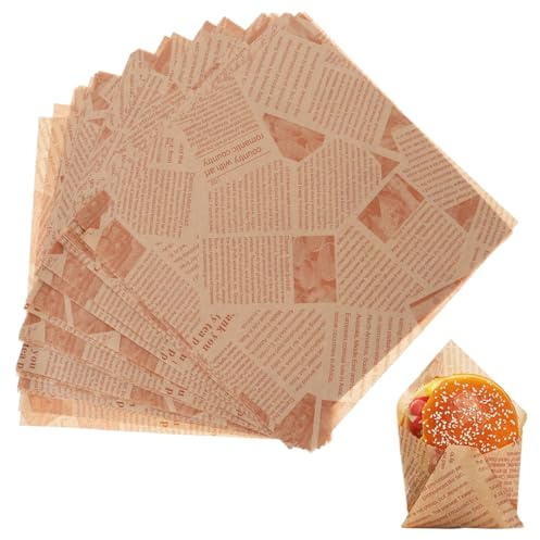CATZUM 100 Hojas Papel Antigrasa para Envolver Alimentos, Papel de Horno, Papel Encerado para Alimentos, Cocina, Papel para Envolver Comida, para Panes, Sándwiches (25x25 cm)