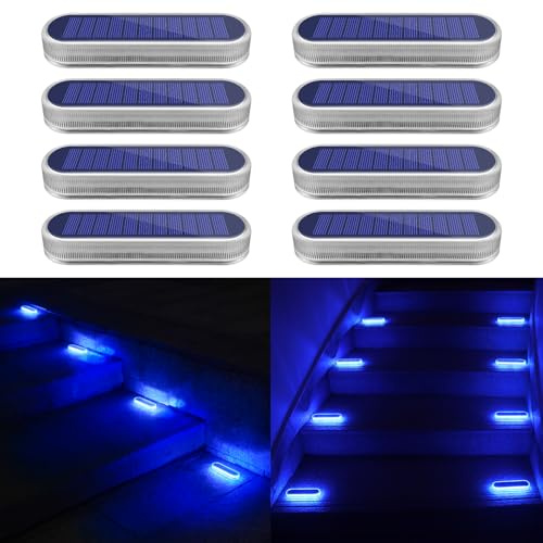 YiLaie Luces Solares Exterior, Luces Solares LED Exterior Jardin 360° Luz Solar Exterior IP68 Impermeable con On/Off Automático Focos LED Exterior Solares, 40Lm Luz Azul, 8 piezas
