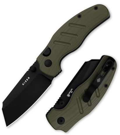 Kizer C01C 275 Sheepdog EDC Taschenmesser Klappmesser, V3488.27M3 | 7 cm D2-Klinge Outdoor Messer mit Daumenknopf zum Öffnen, Grüner G10-Griff, Kleines EDC-Messer für Camping und Survival