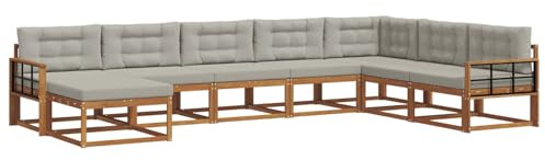 vidaXL Outdoor-Sofagarnitur mit Kissen 8 pcs Natürlich und Hellgrau, Robuste Moderne Outdoor-Sitzgarnitur, Akazien-Holz-Sofa, Gartenmöbel, Terrasse, Entspannung im Freien