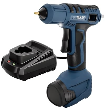 DXPULSE 12V Cordless Glue Gun Kit with 2.0Ah Battery & Charger, Fast 15s Heat Up, LED Light, Two-Finger Trigger, Compact Hot Melt Glue Gun, with 10 Glue Sticks