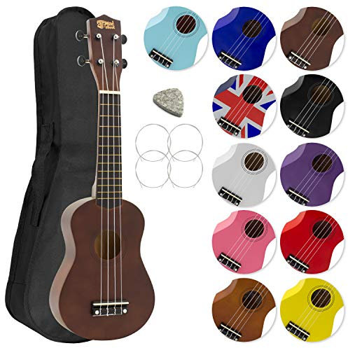 Mad About SU8-DW Ukulele soprano in marrone, legno scuro, con custodia morbida, plettro e corde di ricambio, Ora dotato di corde in carbonio nere che offrono un suono più brillante