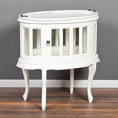 LEBENSwohnART Teeschrank Barschrank CORUNA Mahagoni Antique White Beistelltisch Vintage Shabby