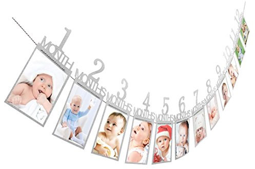 Hunpta Foto-Banner für Kindergeburtstage, 1–12 Monate, monatliche Fotowand (Silber)