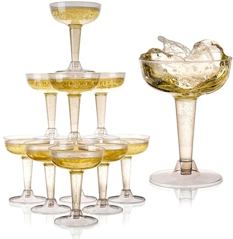 TRUE Champagne Tower Disposable Plastic Champagne Coupe Glasses 5 oz – 20 Pack Clear Cocktail Cups, Party Wedding Birthday Mimosa Bar Drinkware, Durable Wine Bar Party Supplies