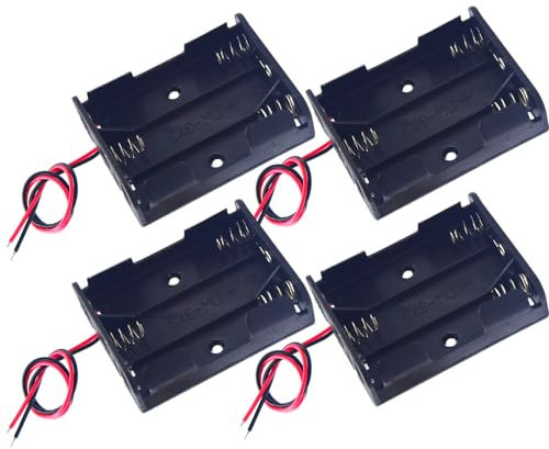 Yosawo 4-Pieces 3x1.5V(4.5V) AA Battery Holder Case,Black Plastic DIY Battery Storage Box with Red and Black Wire Leads (AA3)