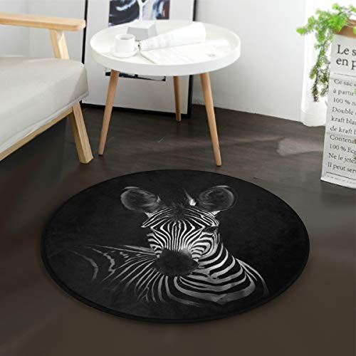 Mnsruu Zebra-Teppich, rund, für Wohnzimmer, Schlafzimmer, 92 cm, Schwarz