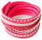 YAZILIND Leder Wickelarmbänder Strass und Muti-Color Perlen Stulpearmband, Charm Multilayer Armband Damen Schmuck Rose Red