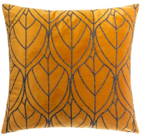 Atmosphera - Kissen Lurex aus besticktem Samt in Senfgelb 40x40 cm - Ocker