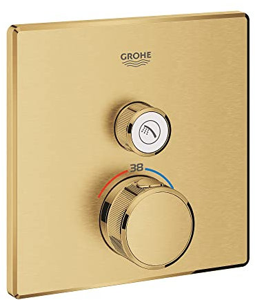GROHE Grohtherm SmartControl Series Recessed Square Tap Thermostat with 1 Key, Outer Part Only, 15.8 x 4.3 x 15.8 cm, Brushed Gold (Reference: 29123GN0)