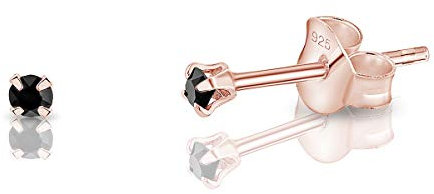 DTPsilver - Winzige Ohrringe 925 Sterling Silber Rosèvergoldet mit Kristallen von Swarovski® Elements Runde Sehr kleine Ohrstecker - Durchmesser 2 mm - Farbe : Schwarz