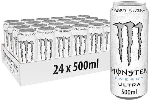 Monster Energy Ultra White – 24 Lattine da 500 ml, Energy Drink Zero Zuccheri e poche Calorie, Bevanda Energetica dal Gusto Leggero e Rinfrescante di Agrumi