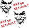 Joker Aufkleber 10x7cm Why so serious Schriftzug Spruch Fahrzeug Dekor Folie für Auto Bus Wohnwagen Kfz Zubehör Autoaufkleber Clown (Schwarz Glanz, K059 + K060 + K061 Set 2x Joker + 2x Schrift)