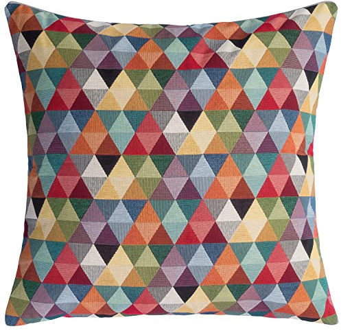 Selfitex buntes Sofakissen mit Füllung und Bezug 60x60, Luxus Sofakissen, farbenfrohes Couchkissen, robuster Webstoff, Dekokissen mit strahlend satten Farben, moderner Look (Dreieck)