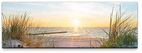 Eau Zone Leinwandbild auf Echtholzrahmen Sonnenuntergang an der Ostsee 120x40cm