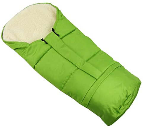 BambiniWelt by Rafael K. Winterfußsack – universaler Fußsack für Kinderwagen, Buggy & Schlitten in Mumienform – Lammwolle, größenverstellbar (90–110 cm), warm, waschbar & windabweisend (grün)